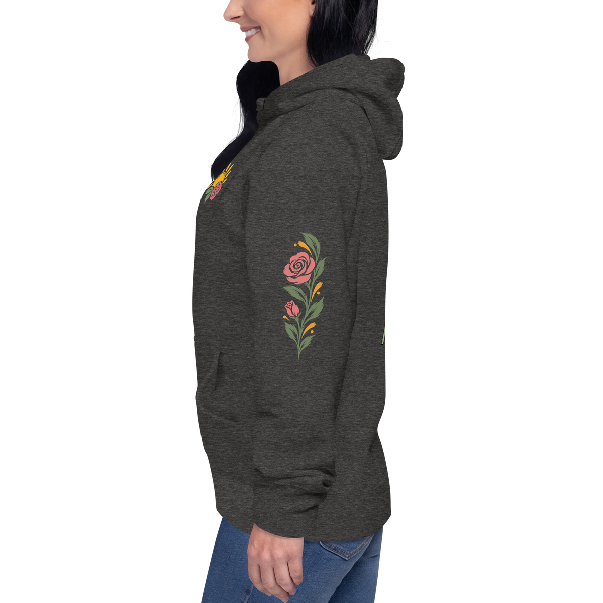 Making Room Rose & Sun Graphic Hoodie — Charcoal Heather — left-side view