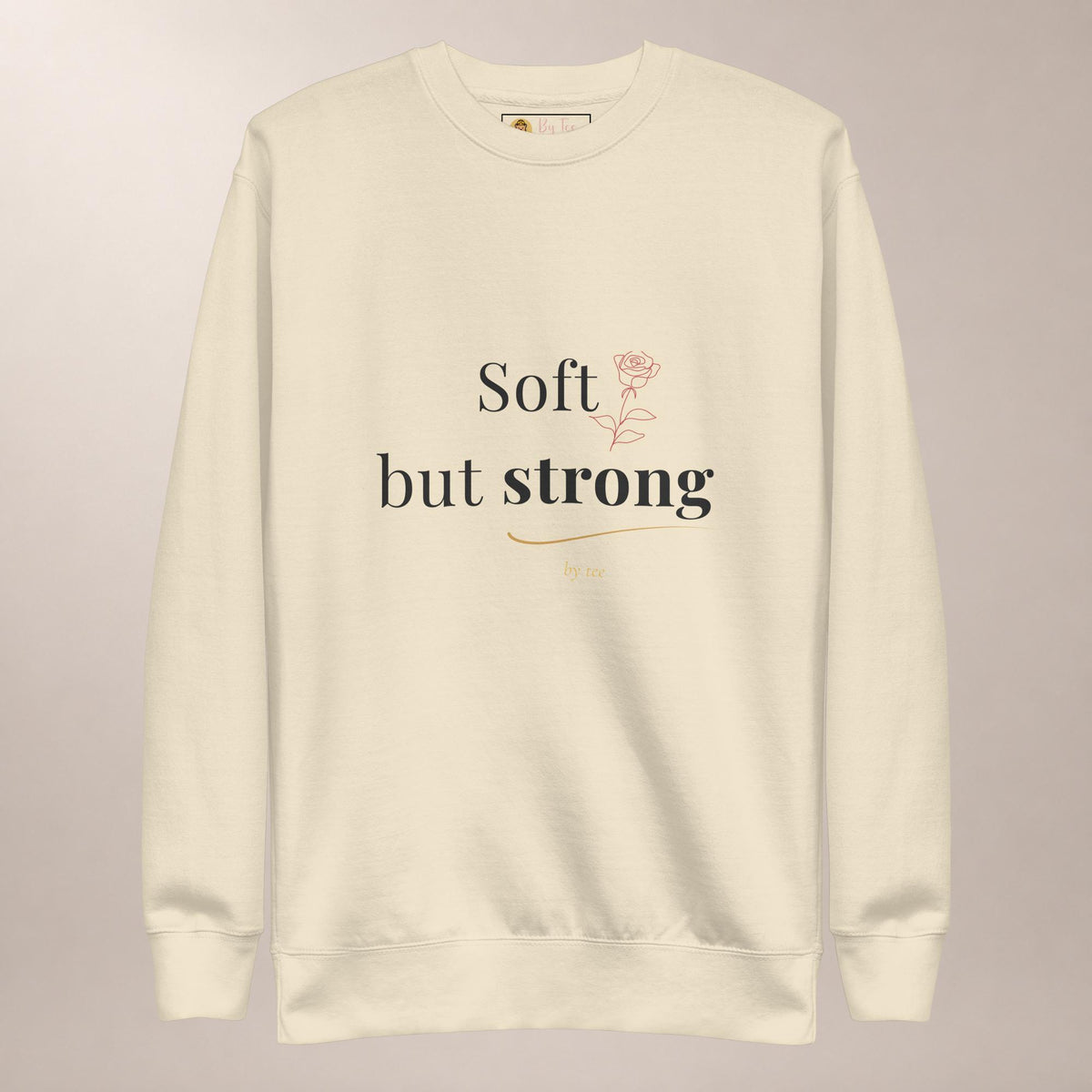 Soft but Strong Premium Crewneck in Bone by By Tee, front view on warm neutral background